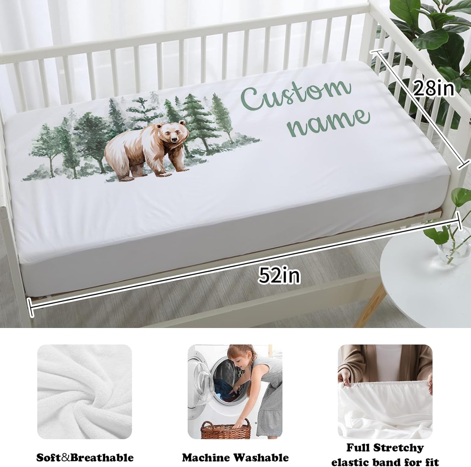 Custom Crib Bedding Set for Infant Babys - 3 Piece Animal Theme Set with Blanket Changing Pad Cover and Crib Sheet, Personalized Infant Crib Bedding Sets with Name, Newborns Gifts