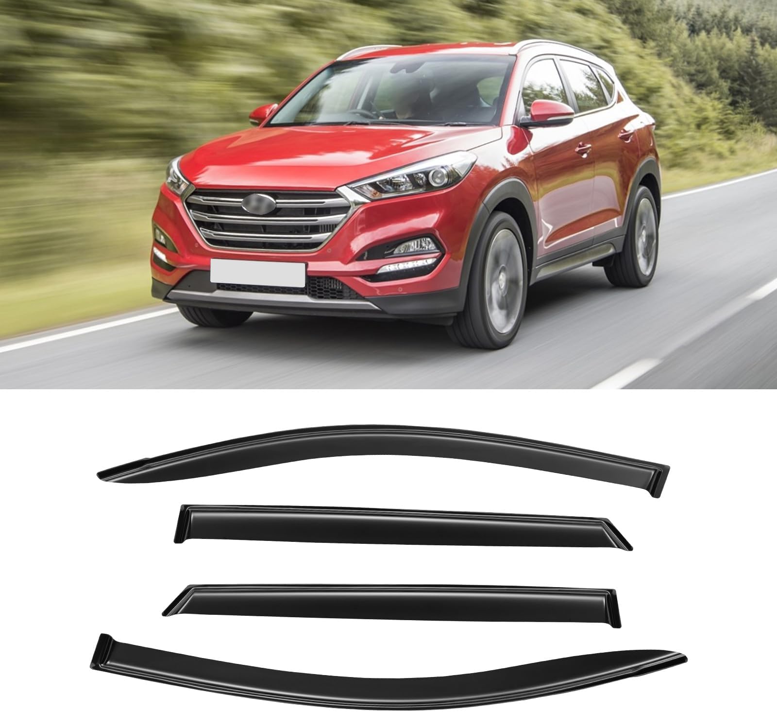 Window Visors for Hyundai Tucson 2016-2020, Rain Guards Shields Vent Shade Deflector Dark Smoke 2017 2018 2019, Tape-On, 4PCS