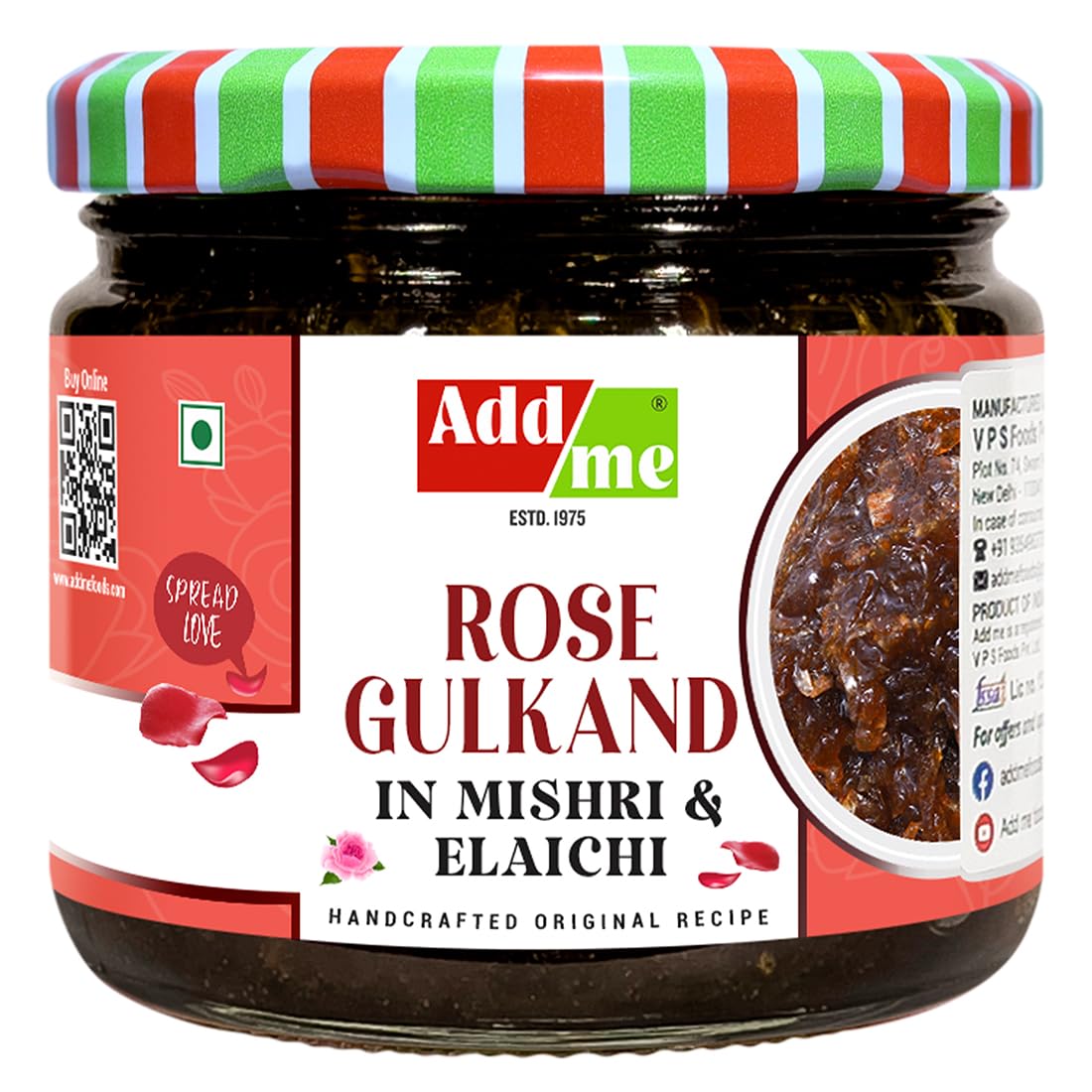 Add me Sweet Rose jam Gulkand in Mishri & Elaichi 350gm |Fresh Red Rose Petal Jam |paan pan gulkand Glass Pack