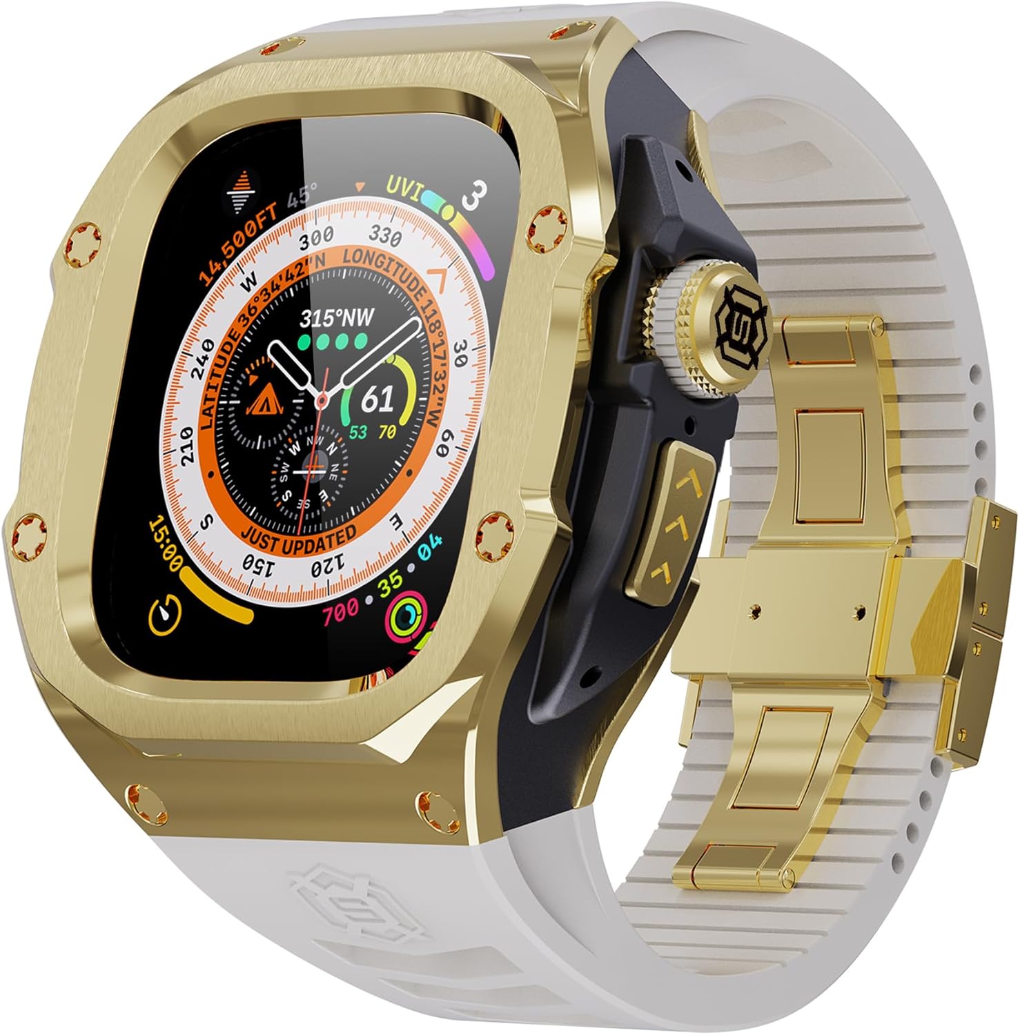 VeveXiao Rugged Case with Band Compatible with Apple Watch Ultra 2 Bands 49mm, Metal Protective Cover Case with Replacement Fluorine Rubber Strap for iWatch Ultra 49mm Mens Strap