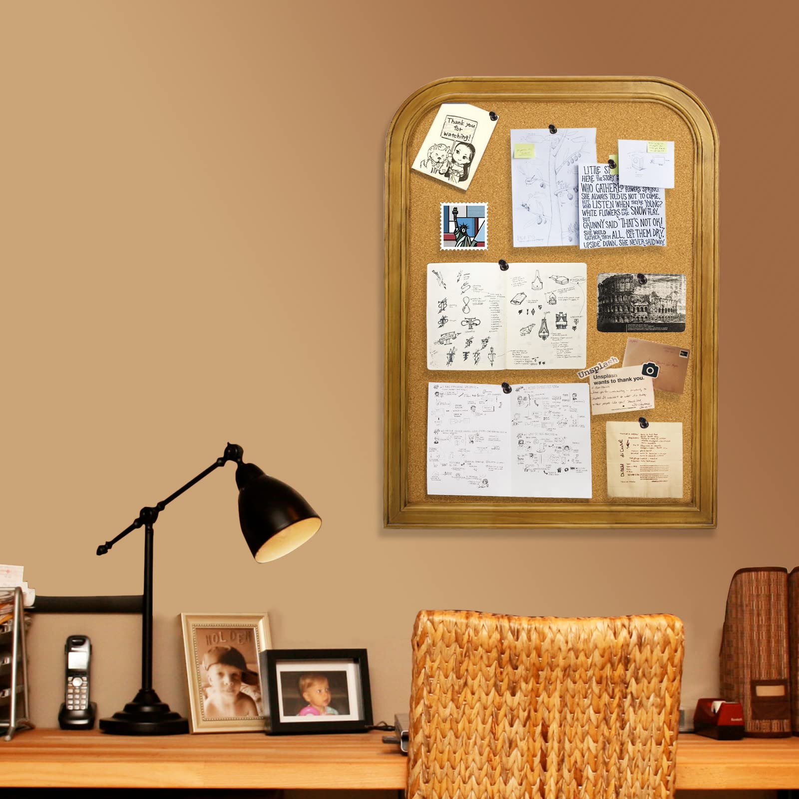 Lavagna In Sughero Con Cornice In Legno - Bacheca Da Parete 44,5x58,4 Cm Auto-rigenerante