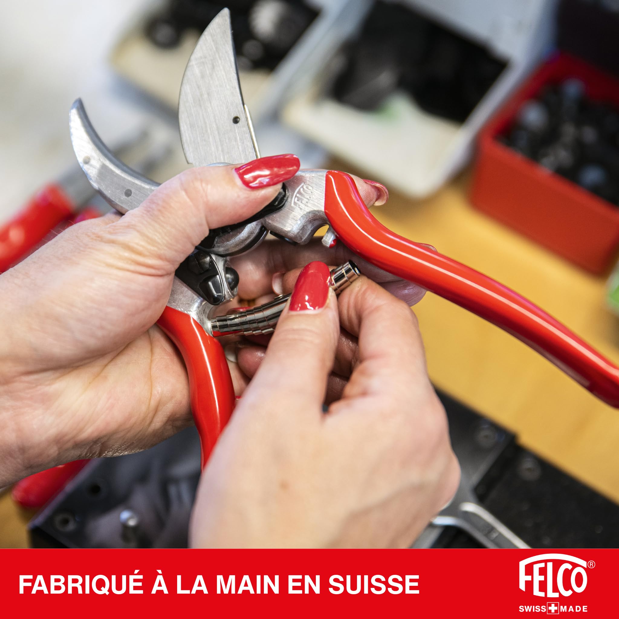 FELCO 2 sécateur bypass professionnel droitier, lame acier trempé 41 mm, poignées aluminium forgé, outil de taille robuste pour main moyenne à grande, coupe nette 25 mm, fabrication suisse