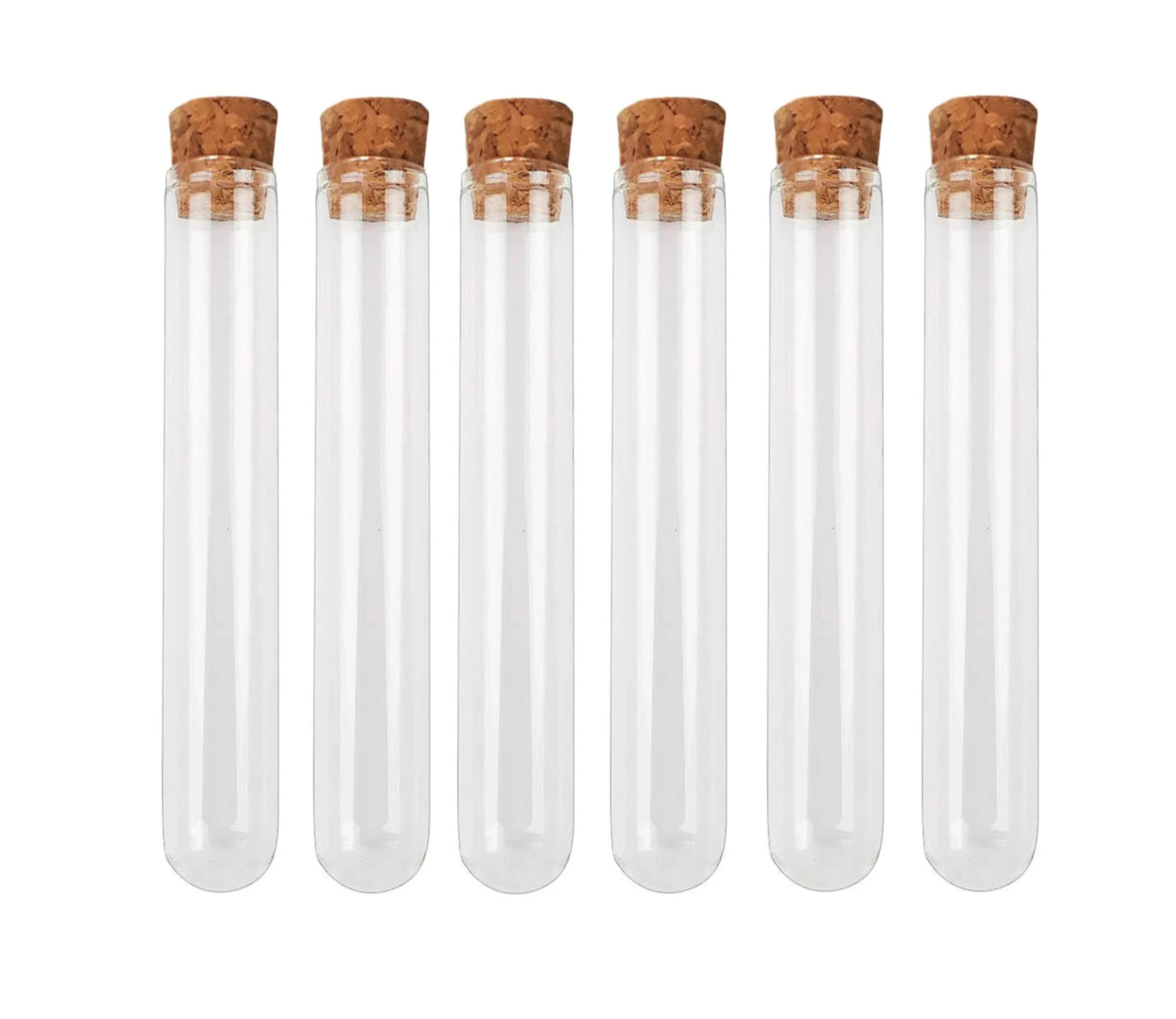 Round Base Test Tubes Without Marking with Cork Lid, Rimmed, Consistent Wall Thickness Pack of 6 Pcs