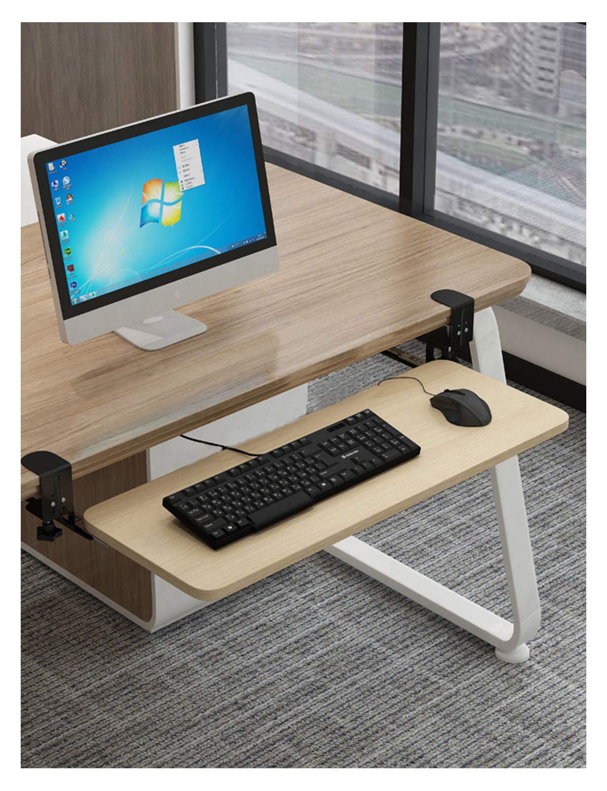 ZBBADGH Clamp Keyboard Tray, Computer Desk Extender Under Desk, Retractable Underdesk Keyboard Drawer Tray, Great for Home and Office