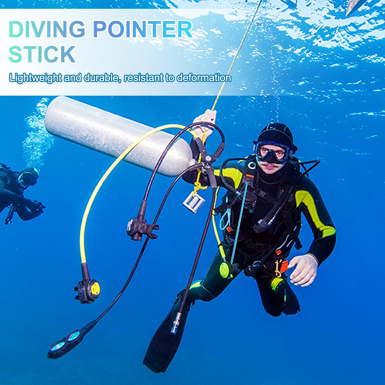Diving Pointer Stick, Alloy Diving Stick Rod with Measurement, Adjustable Lanyard Dive Noise Maker