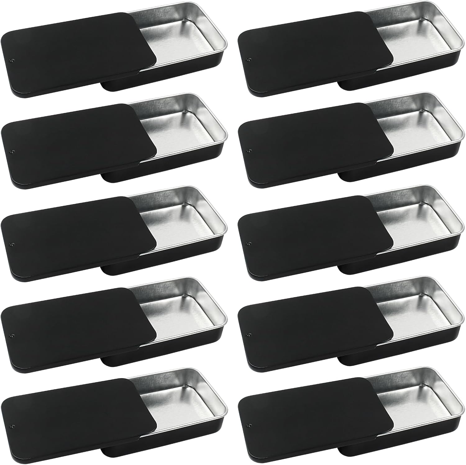 Unlorspy 10 Pcs Silver Metal Tin Container Slide Lid, 2.36" x 1.38" x 0.47" Metal Tin Container Slide Top for DIY Pills, Solid Perfumes, Lip Balms, Cards and Herbs