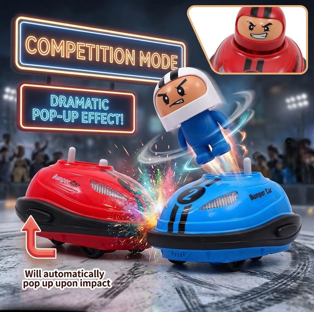 Auto antiurto RC multifunzionale, auto radiocomandata con robot saltanti, include 2 Super Bumper Car RC 360° con luci LED e musica, 2 giocatori, colore blu e rosso, Stunt RC Car
