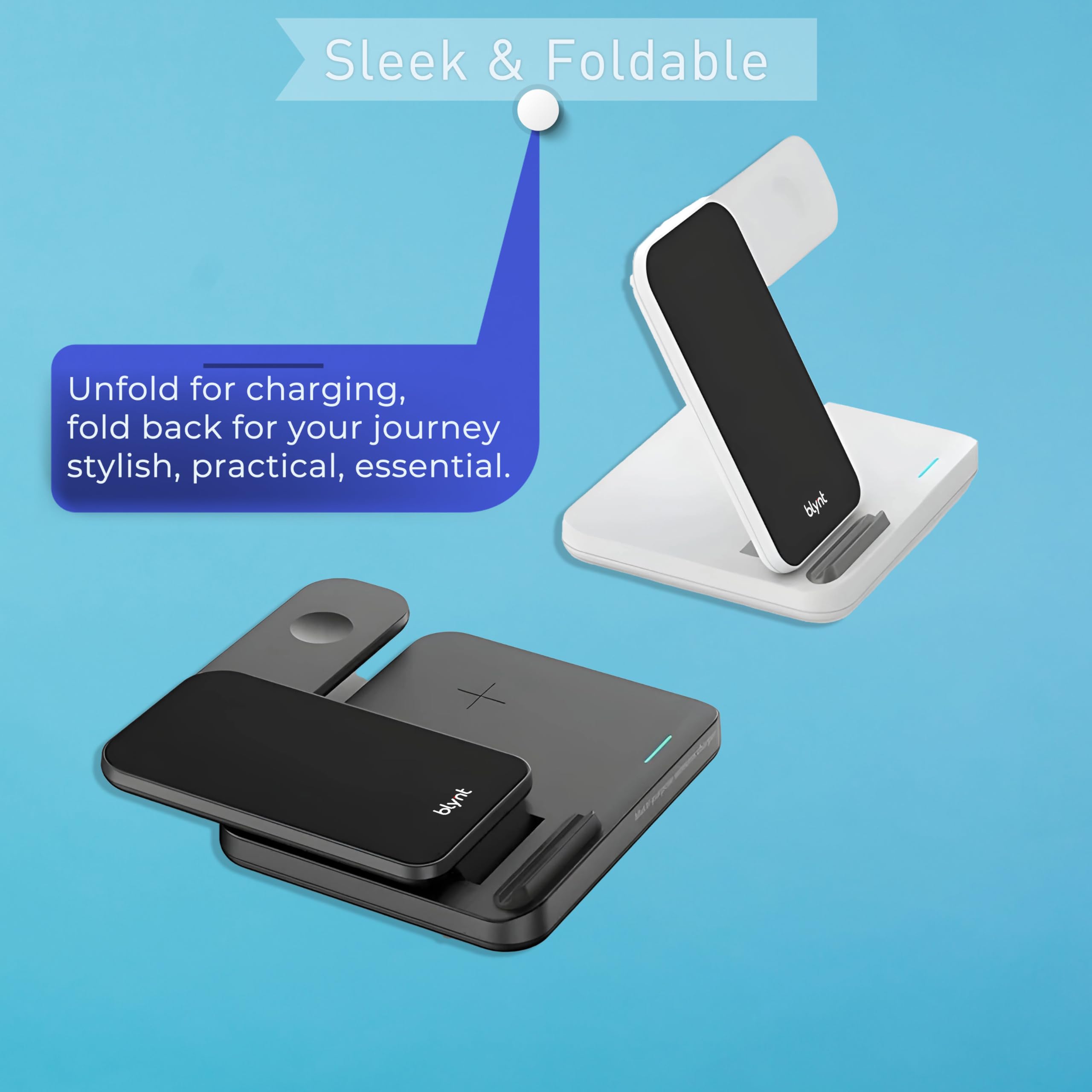 Estación de carga inalámbrica 3 en 1, cargador inalámbrico Qi plegable y rápido para iPhone, Android y dispositivos habilitados para Qi, fácil punto de carga todo en uno (negro)