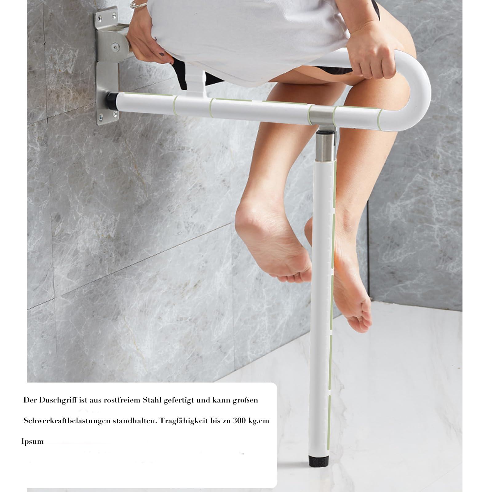 Wandstützgriff Toilette, 60cm Haltegriffe für Senioren (Weiß, Mit Beinen)