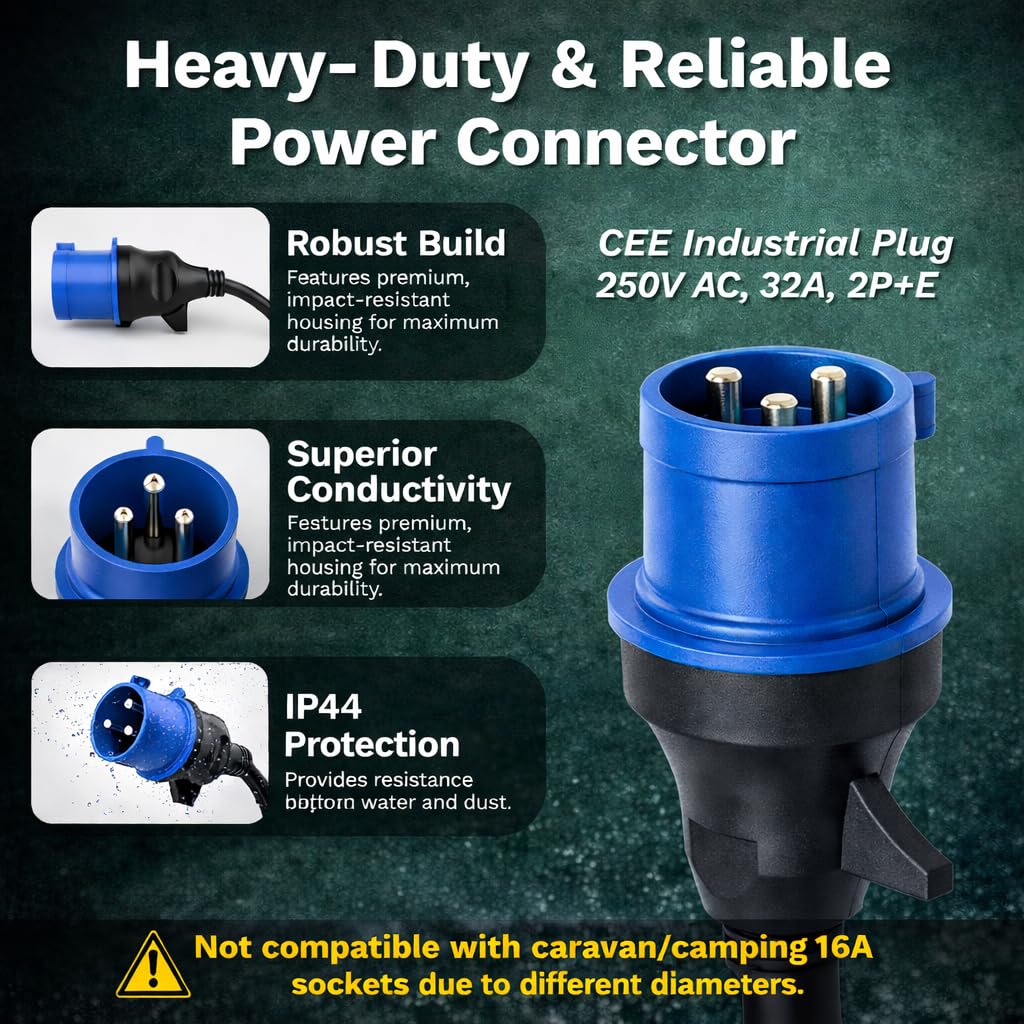 EV Charger CEE 32A Plug | Portable EV Charger Type 2, 7kW | Single Phase, Cabel, 6-32A | Electric Car Charger | Home Car Charger | Fast Charging, Compact, Travel-Friendly (7kW, 5,5 Meter) — view 8