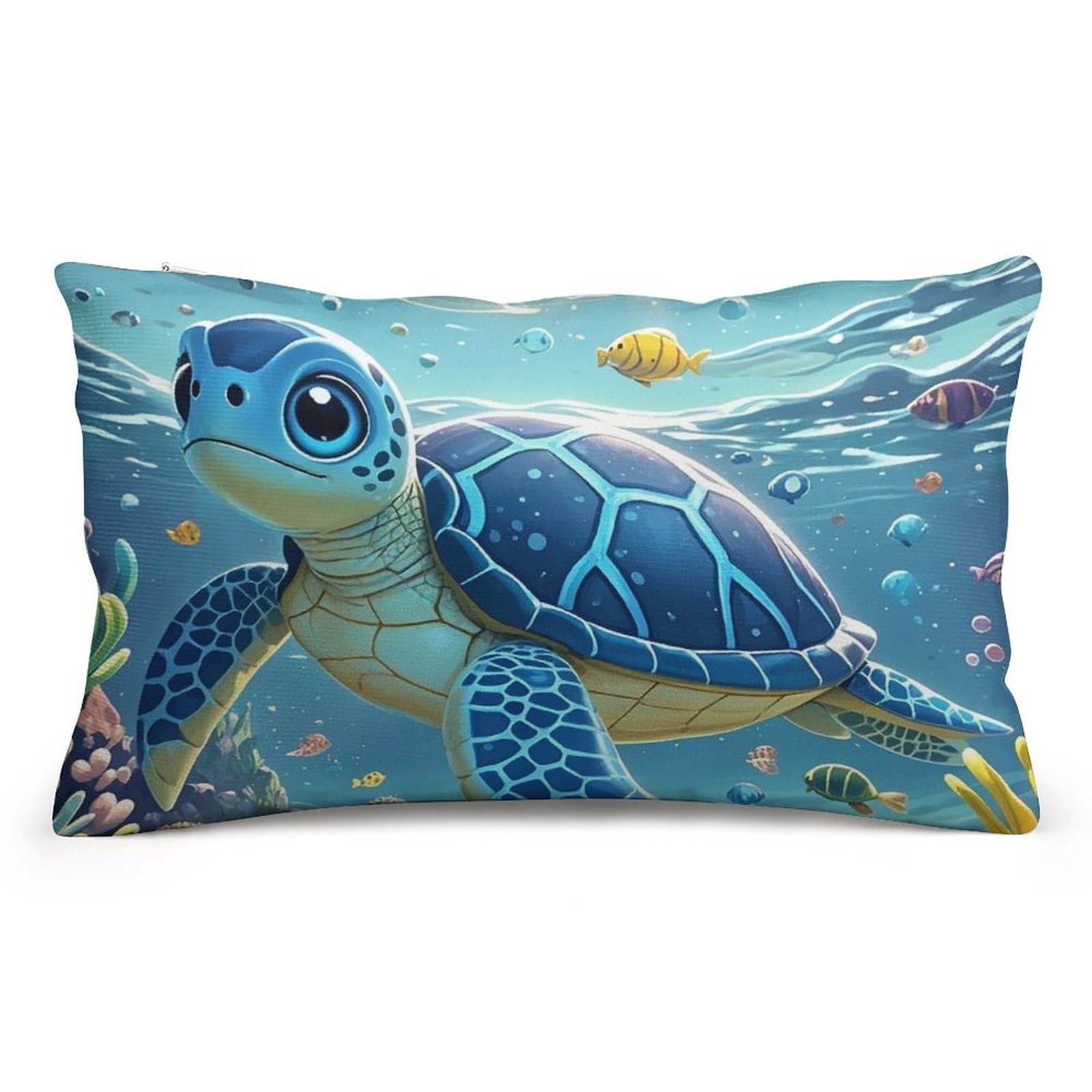 Velvet Pillowcases Standard Size 8"x12", Ultra Soft Breathable Pillow Cases for Bed, Luxury Cozy Fuzzy Pillow Shams, Lumbar Pillow Cover, Blue Sea Turtle in Ocean Cushion Case Home Decor