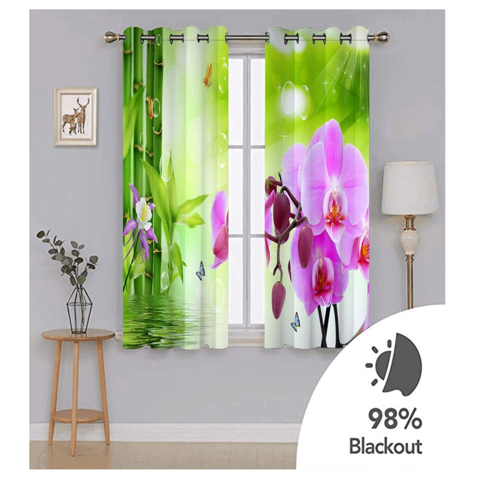 Vorhänge XXL Wells, Kräuselband Gardinen Vorhang Orchidee Babyzimmer Gardinen, Blickdichter Vorhang Lang (2PCS x H43 x B108)