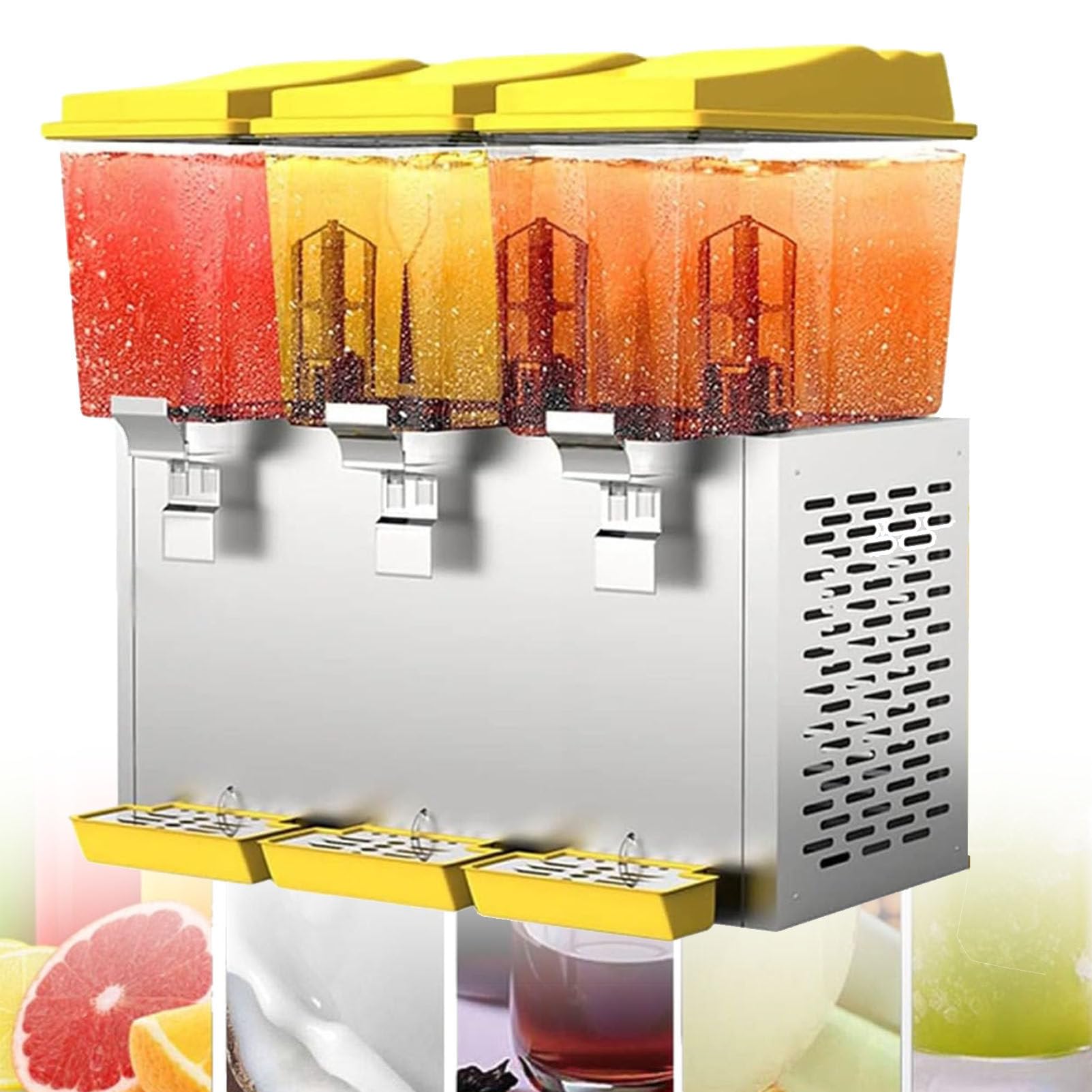 HCZKIUJY Cold Drink Dispenser - Heavy Duty Commercial Beverage Dispenser, 3 x 16L Stainless Steel Juicer for Breakfast Buffets and Hotels (Yellow)
