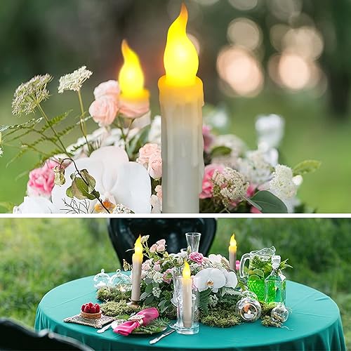 Miniatura 7 de PChero 6 velas cónicas sin llama con temporizador, 6.7 pulgadas, funciona con pilas, candelabros cónicos con llama parpadeante amarilla cálida,