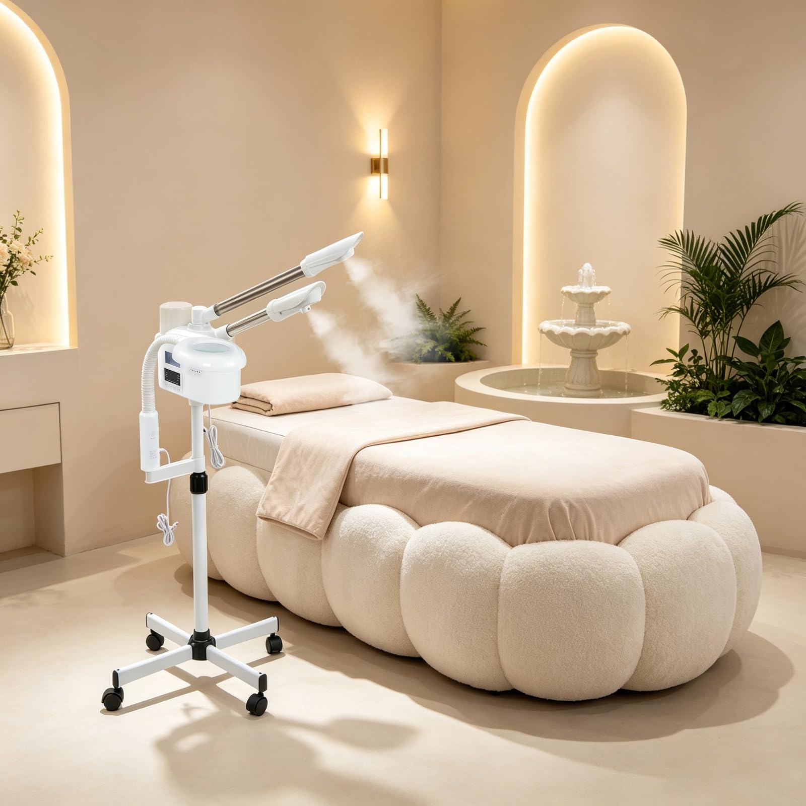 Vaporizzatore viso 3 in 1, vaporizzatore all'ozono, sauna facciale, pulitore dei pori, con ugello caldo e freddo, dispositivo a vapore con lampade a LED e touch screen intelligente, per spa, salone e