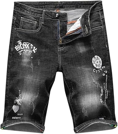 Pantalón Corto Vaqueros para Hombre - Elástico Slim Fit Denim Pantalones  Cortos Distressed Rasgado Agujero Jeans Moda Dobladillo Enrollado Casual  Pantalones: Amazon.es: Ropa