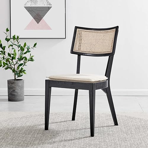 Miniatura 2 de Modway Caledonia - Silla de comedor de madera con caña de ratán en color beige negro - Juego de 2