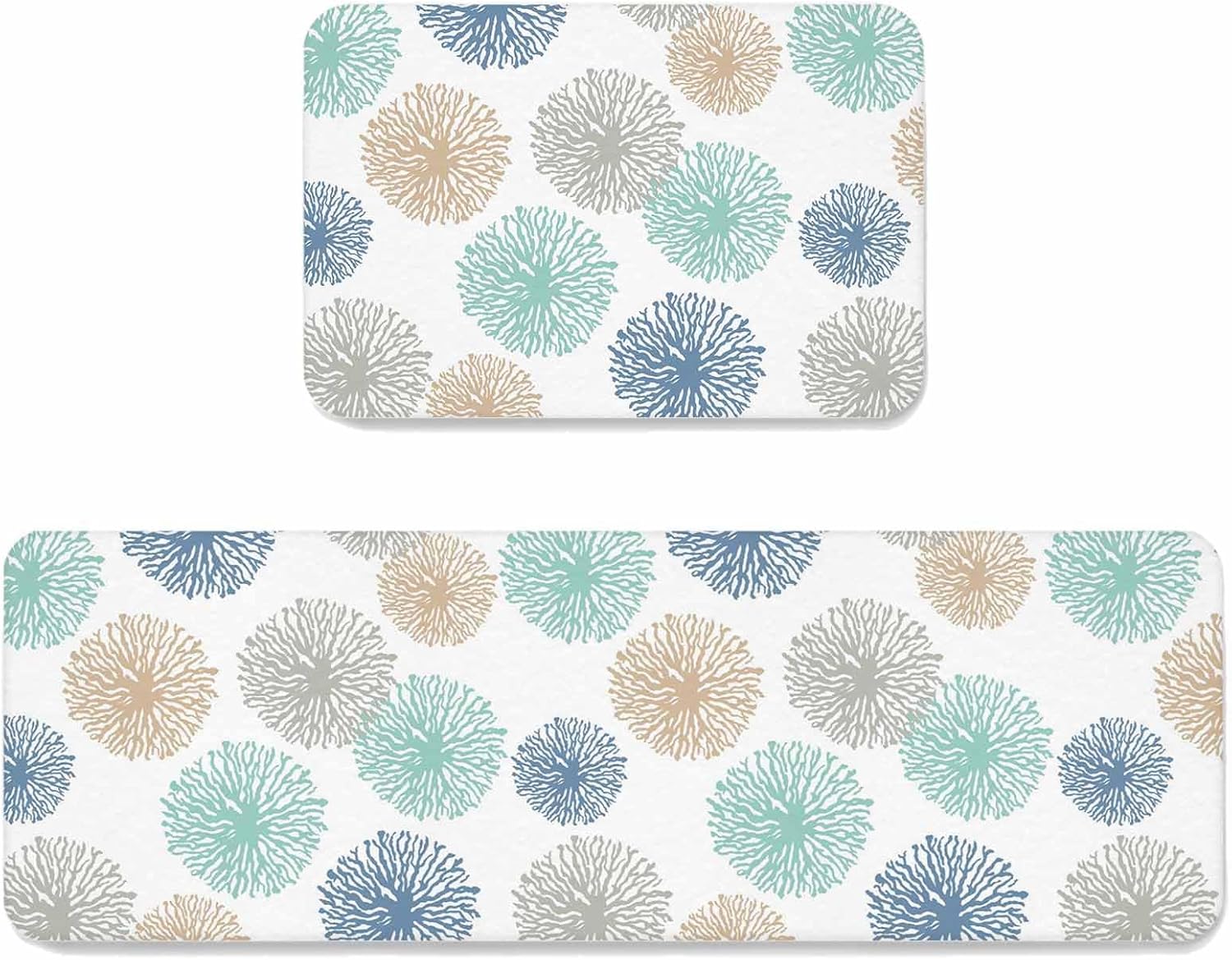 Prime Leader Light Green Floral Kitchen Mat Set 2 Pieces Modern Light Blue Green Khaki Dandelion Flowers Non Slip Kitchen Rugs Washable Runner Rug Mats for Sink Laundry (19.7" x 31.5"+19.7" x 63")