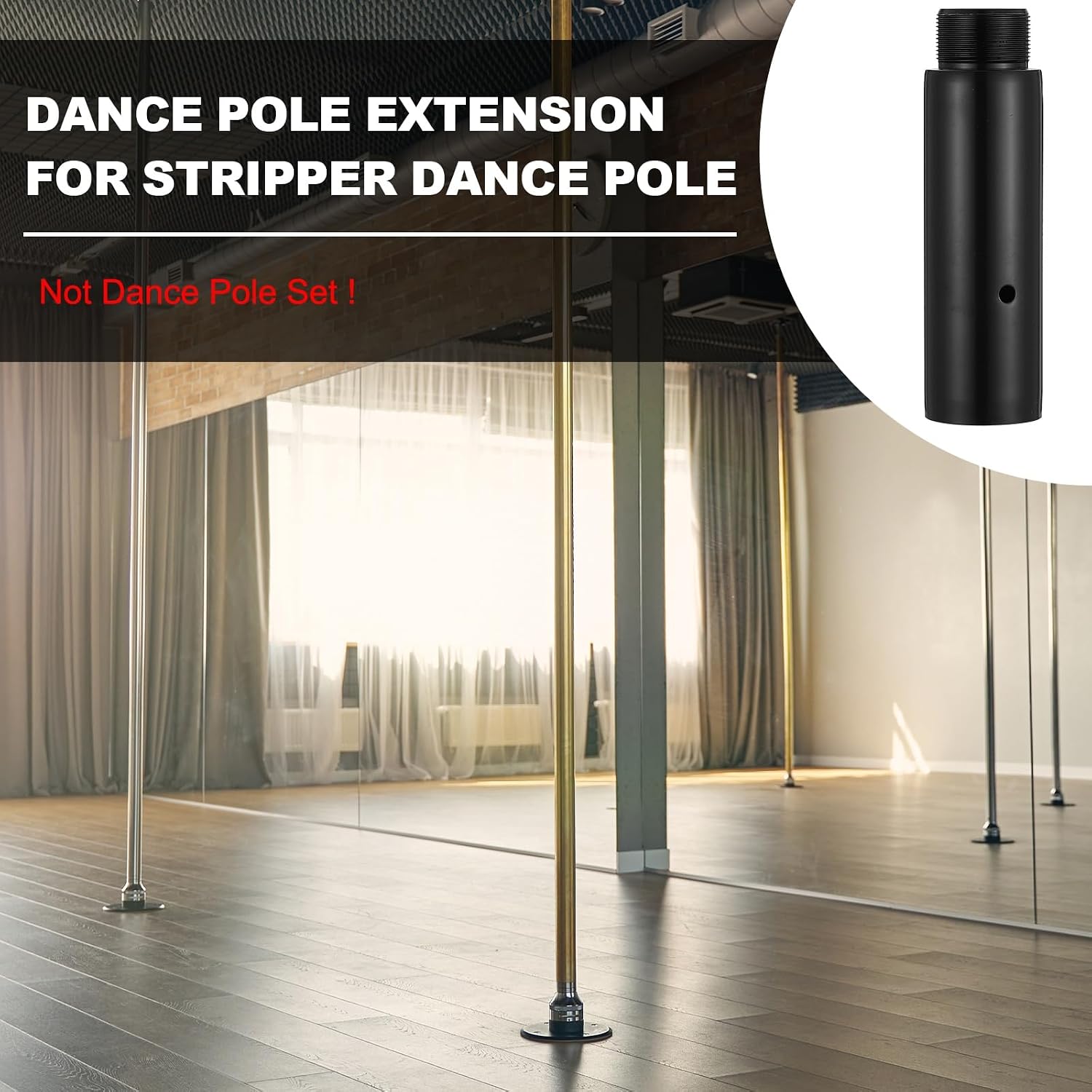 Pole Extension for 45mm Dance Pole, Extending Tube Adjustable Professional Portable Removable Replacement, 5" & Black & Stainless Steel -Fit for(Connect Dancing Pole Stripper)