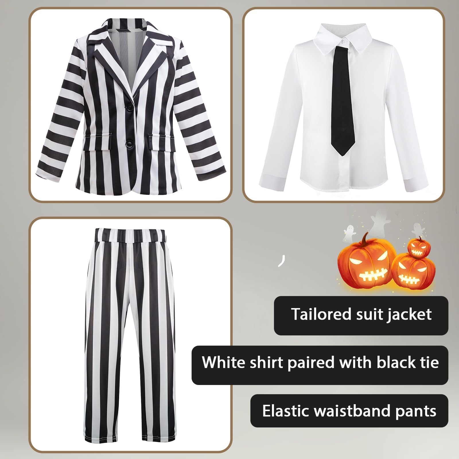 Chłopcy Czarno-białe paski Kostium na Halloween Wielkanoc Postać Postać Cosplay Outfit Chłopcy Wakacje Dress Up 3-częściowy zestaw