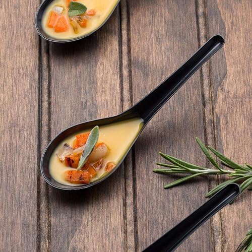 Miniatura 2 de Happy Sales HSSP-MBLKP6, Soba de melamina, cucharas de arroz, cucharas de sopa asiáticas chinas de Won Ton, 6 piezas negro liso