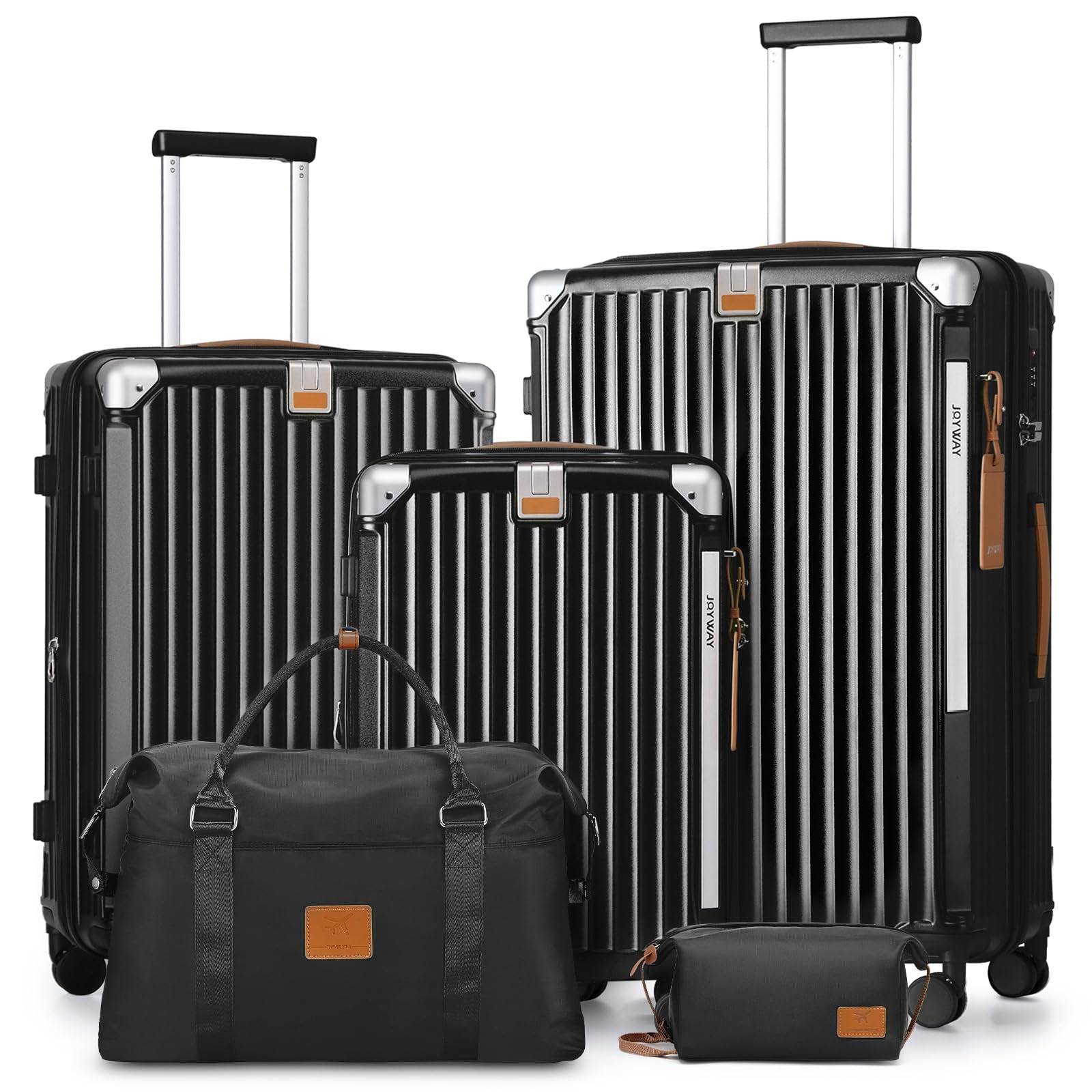 Joyway Set de 5 Valises, Ensemble Bagages Rigide en ABS+PP, Capacité Extensible 25%, avec Porte-Gobelets, Roues Antiglisse à 360° y Serrure TSA Idéal pour Les Familles ou Les Longs Trajets