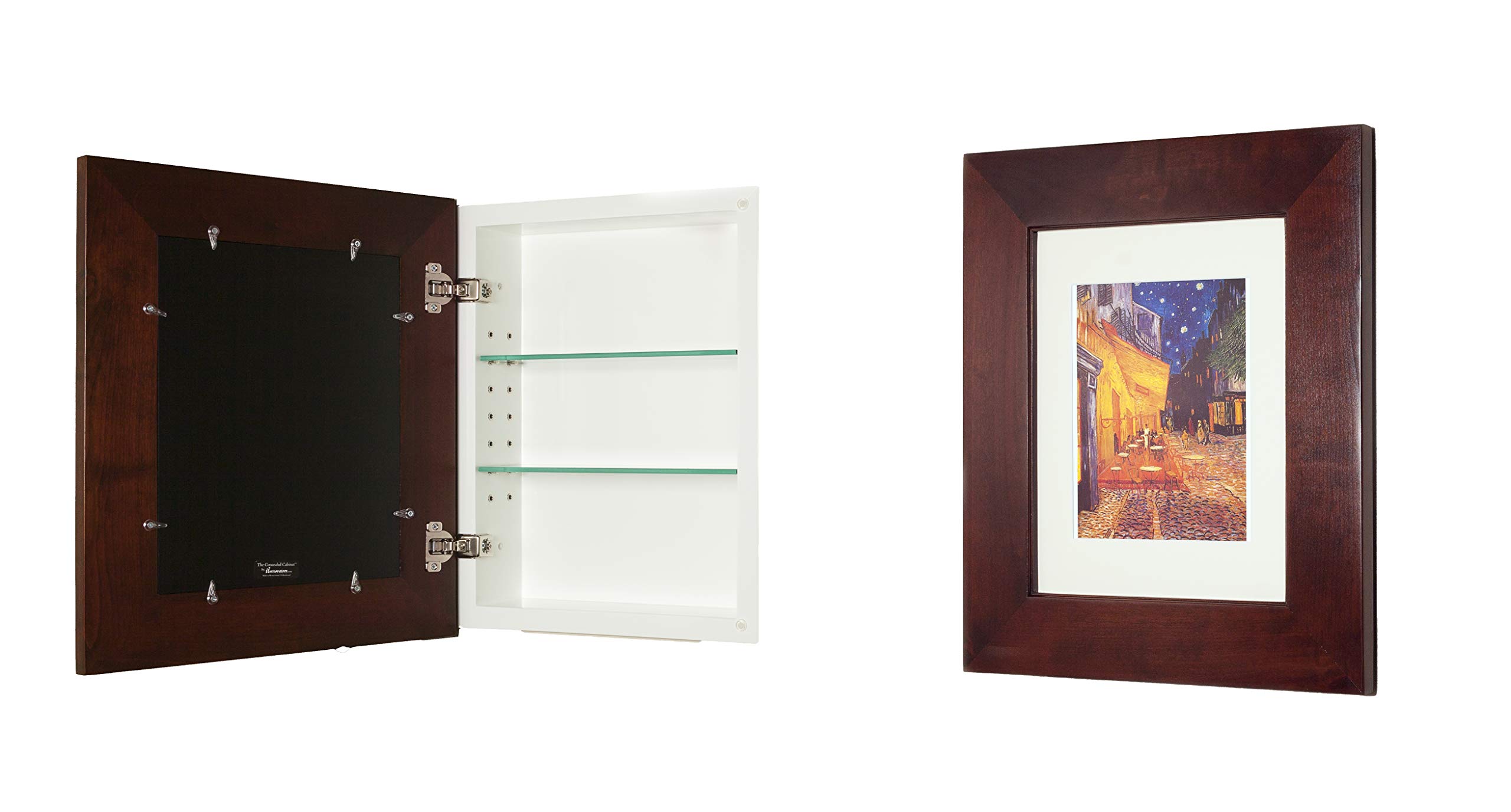14x18 Concealed Picture Frame Medicine Cabinet Without Mirror for Bathroom, Recessed in The Wall, Made in North America, Real Wood, NO MDF, Adjustable Shelves, Hidden, Espresso
