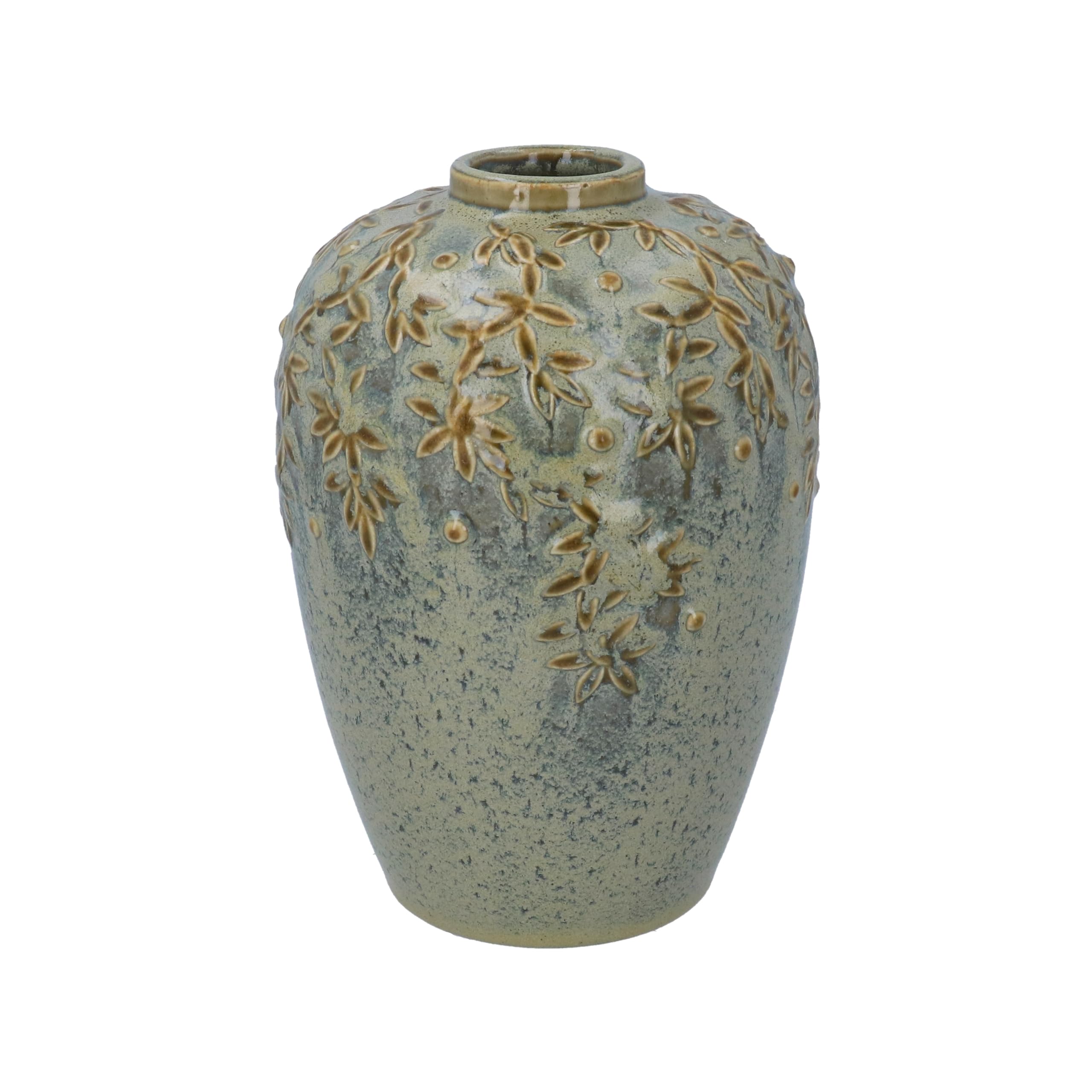 Gisela Graham Green Reactive Glaze Decorative Vase, Small, Vine Design