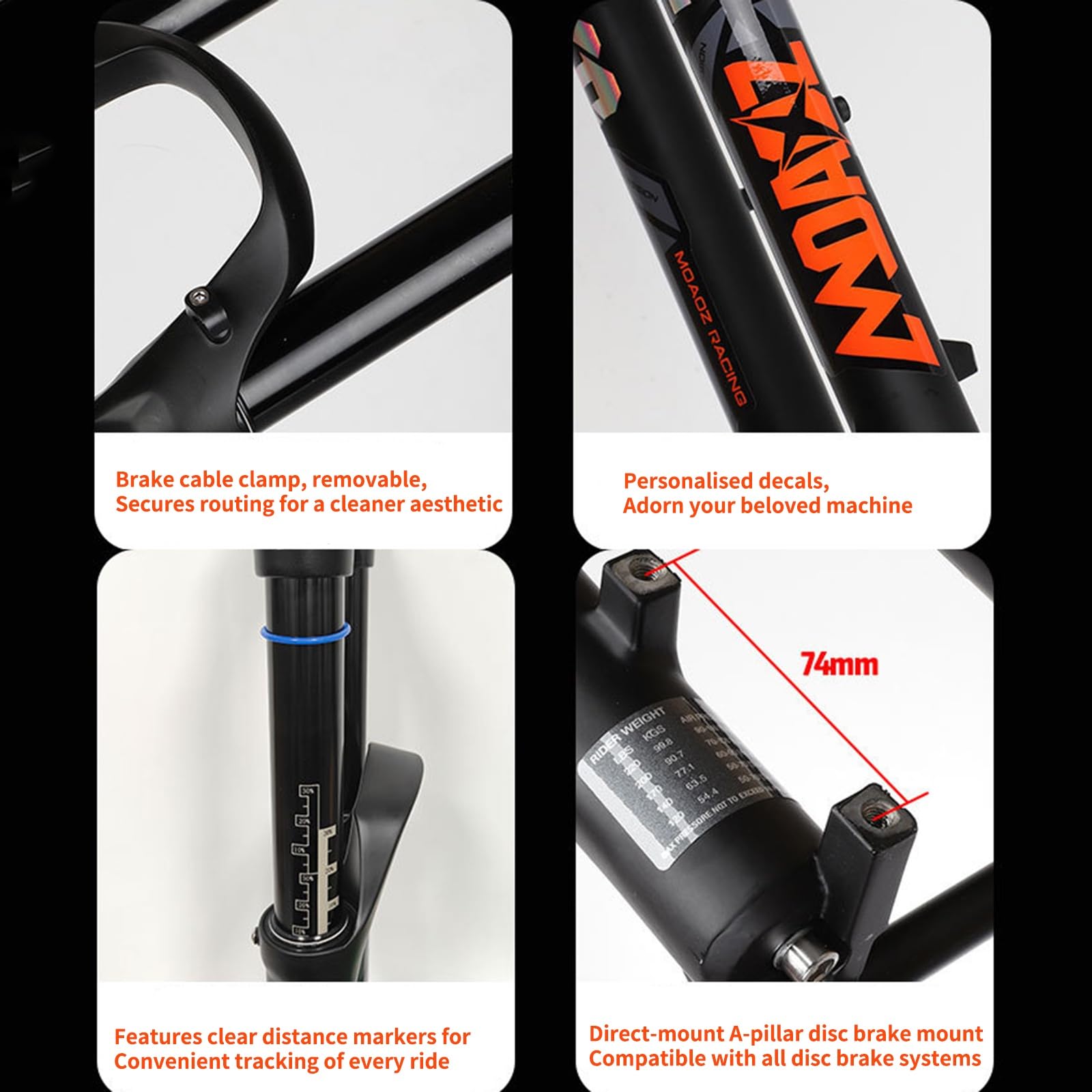 Forcella Anteriore per Mountain Bike da 26/27,5/29 Pollici, Perno Passante 110x15 mm, Sospensione pneumatica Boost Downhill, Escursione 175 mm, Tubo Dritto/Conico da 1-1/8'' con re