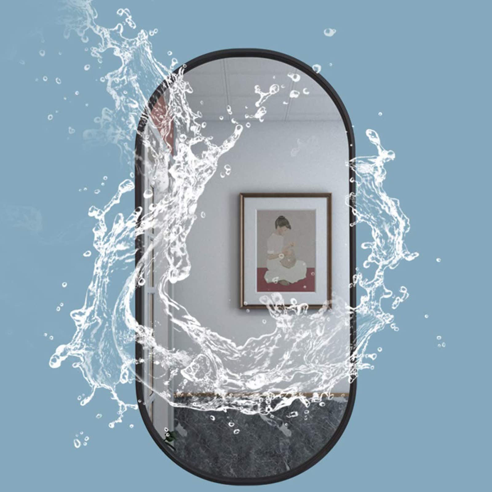 Specchio ovale da bagno, con cornice in metallo (40 x 70 cm, 40 x 80 cm, 50 x 80 cm), perfetto per l'arredamento del bagno
