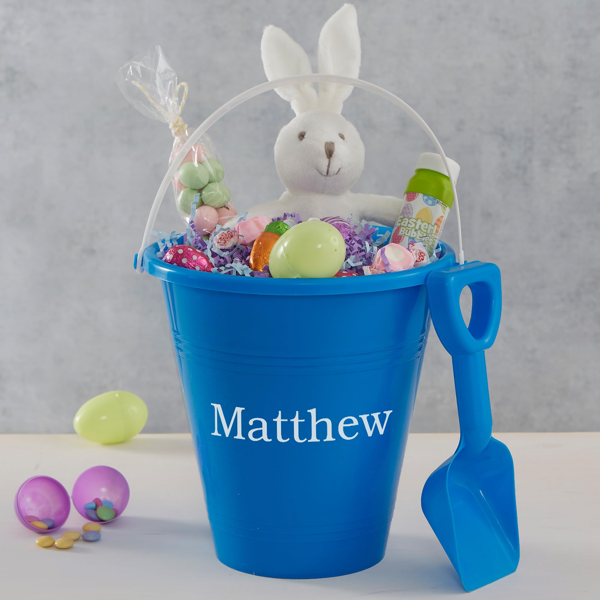 Personalization Universe Personalized Easter Sand Pail & Shovel - Perfect Beach Toys and Toddler Outdoor Toys, Ideal for Sand Box Play and Easter Basket Stuffers - Blue Bucket