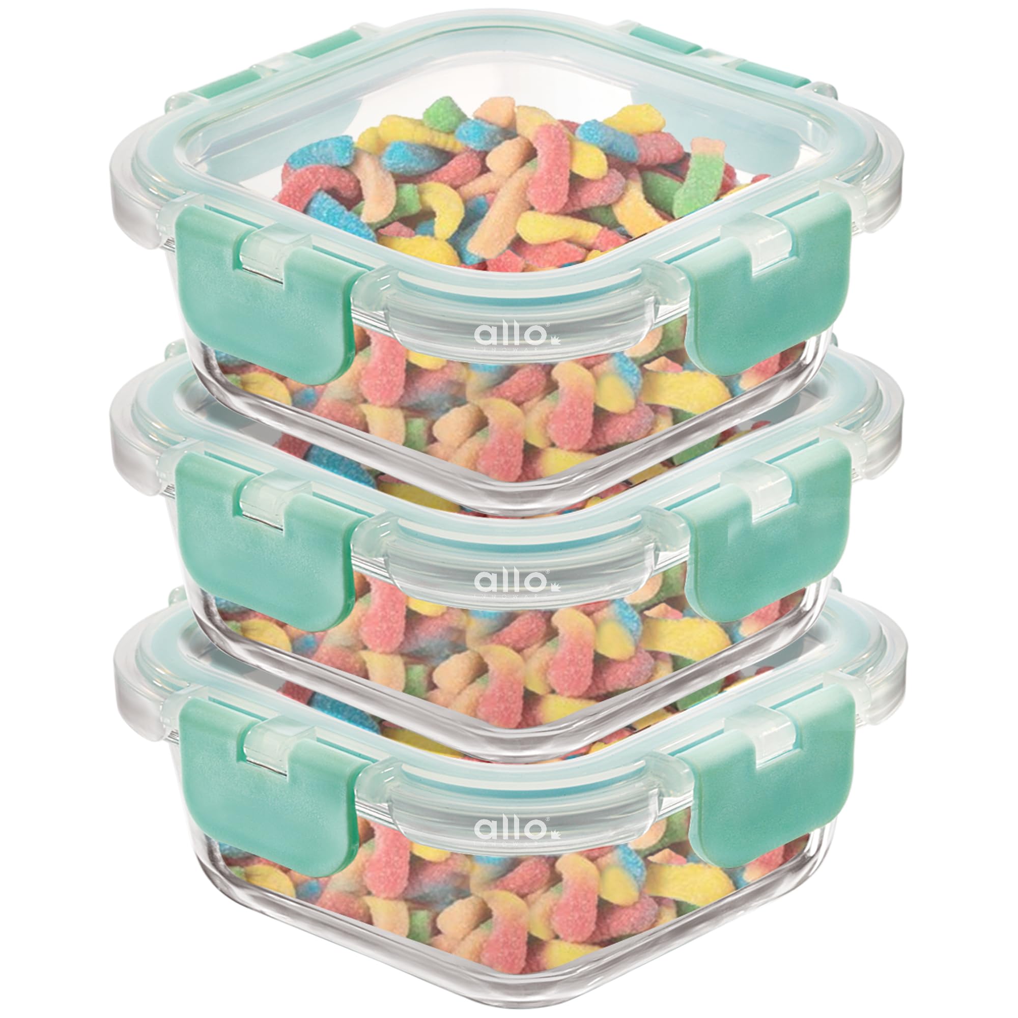 Allo Recipientes de vidrio seguros para alimentos con tapas con bloqueo sin roturas, recipientes aptos para horno y microondas, recipientes de vidrio de borosilicato para preparación de comidas para