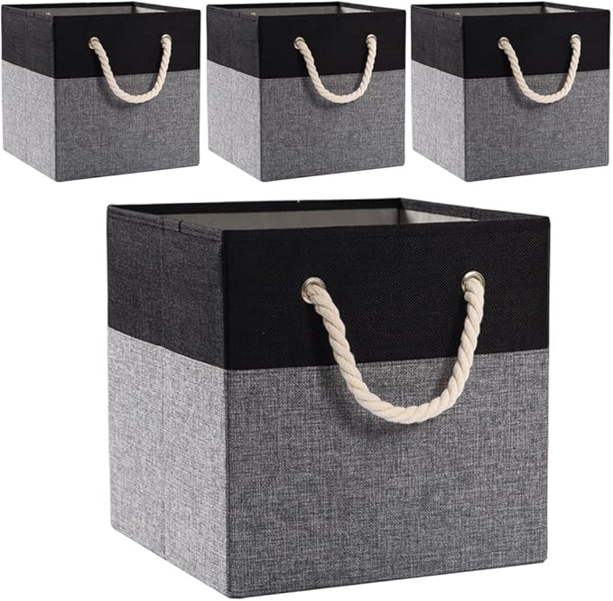 PRANDOM Large Foldable Cube Storage Bins 11x11 inch [4Pack] Fabric Linen Storage