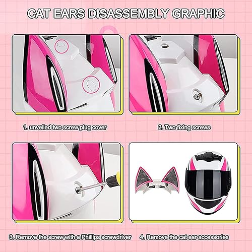 Miniatura 4 de Casco de motocicleta con Bluetooth con diseño de orejas de gato para mujeres, con certificación DOT, casco modular de cara completa, casco de