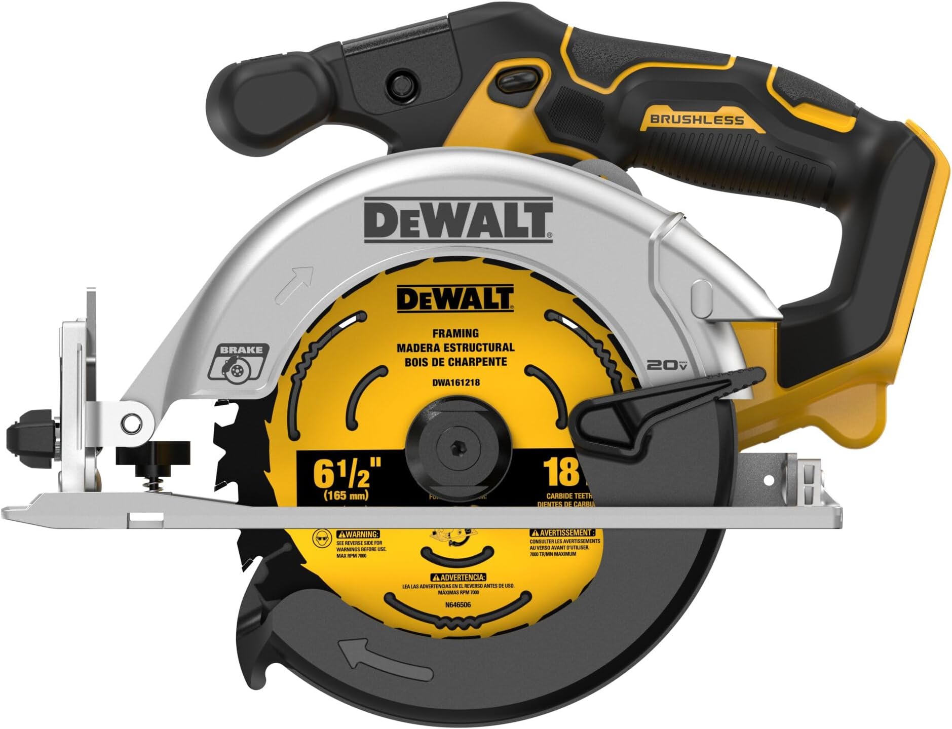 20V MAX* 6-1/2 in. Brushless Cordless Circular Saw, Tool Only (DCS565B)