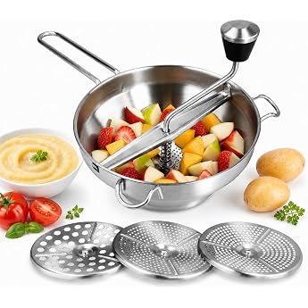 Stainless Steel Gourmet Food Grinder Manual Vegetable Grinder Strainer 32 cm for Fruit and Vegetables