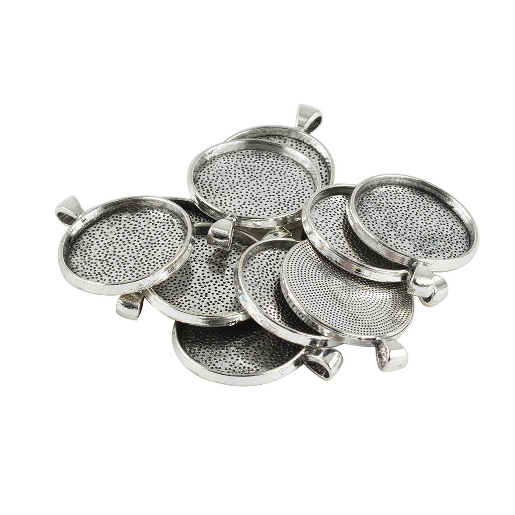 Baosity 10Pcs Bulk 30mm Dia Alloy Bezel Pendant Tray Blank Bases Cabochon Settings, Handmade Crafting Supplies, Antique Silver