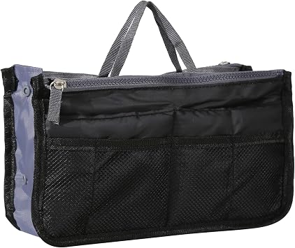 Purse Organizer Insert Storage Bag Double Zip Foldable Handbag Organizer Polyester Fiber Black