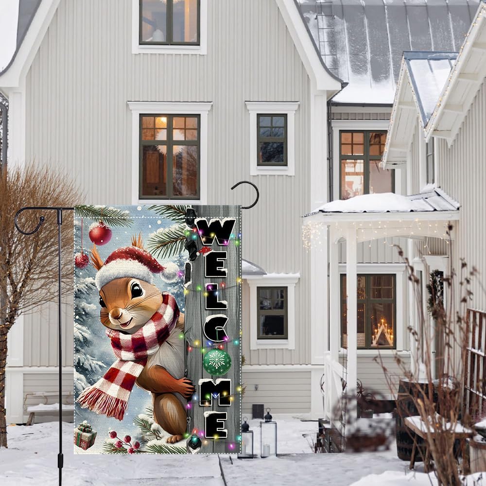Christmas Garden Flag 12x18inch The Nut Squirrel Welcome XMAS winter Garden Flags Yard Porch House Flag Double-Side For Home Outdoor Yard Patio Lawn Decor,Happy New Year merry Christmas banners for outside Decorations (RMQ-85, 12"X18") - Image 9