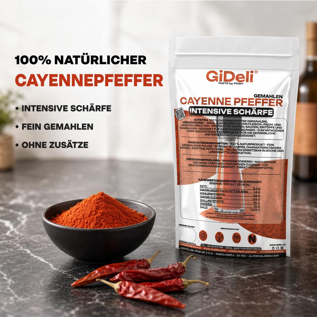 GiDeli Cayenne Pfeffer 2 x 5kg - Fein Gemahlenes Chilipulver für Fleisch, Fisch, Suppen und Soßen - Mexikanische und asiatische Küche - Scharf Intensiver Geschmack - 100% Naturprodukt