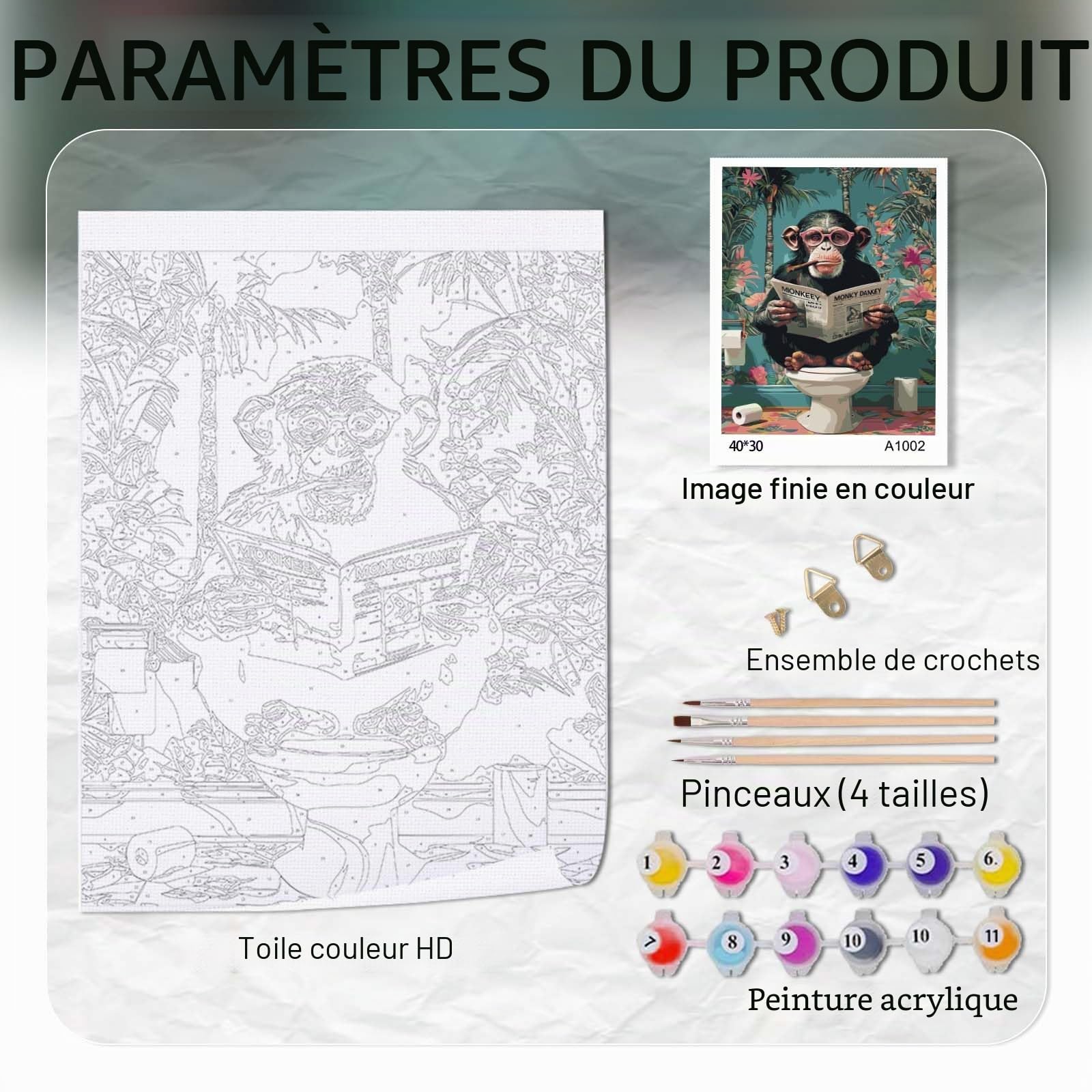 Peinture Par Numero pour Adulte und Enfant Singe de toilette animal drôle Débutants Kit de Bricolage Peinture à PEINTURE AU NUMERO