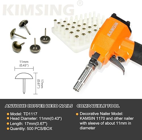 Miniatura 7 de KIMSING TD1117 - Uñas decorativas de latón antiguo, 500 tachuelas de cabeza redondas lisas, uñas de cabeza de 716 pulgadas de diámetro (0.433 in),