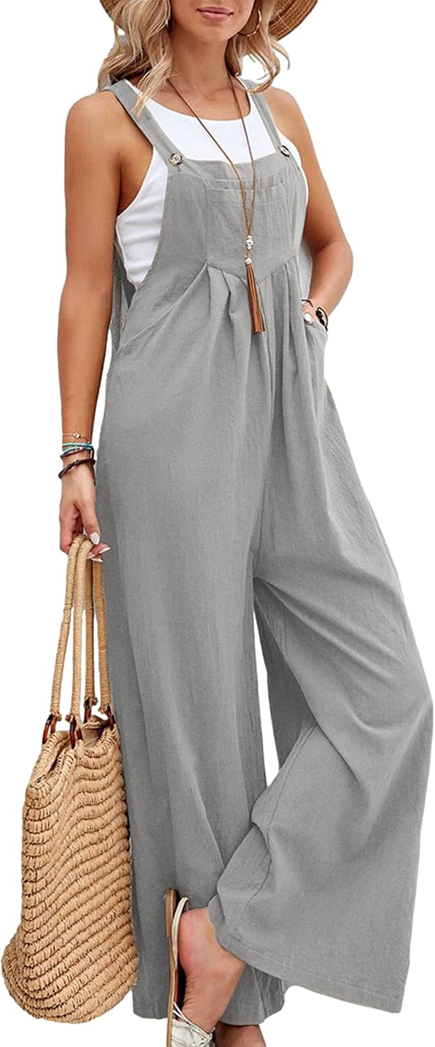 Zontroldy Bib Overalls Women Cotton Loose Summer Wide Leg Pants Jumpsuit Rompers for Women