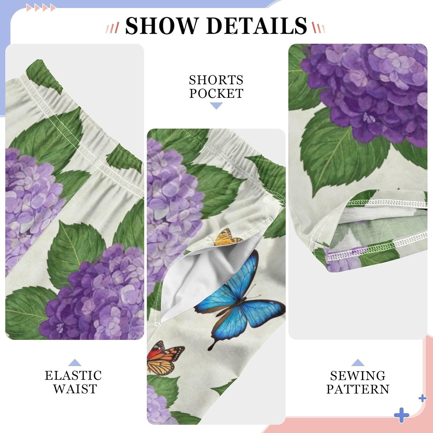 Purple Flower Green Leaf Butterfly Pajama Pants Soft Modal Lounge Sleepwear Elastic Waist Pockets