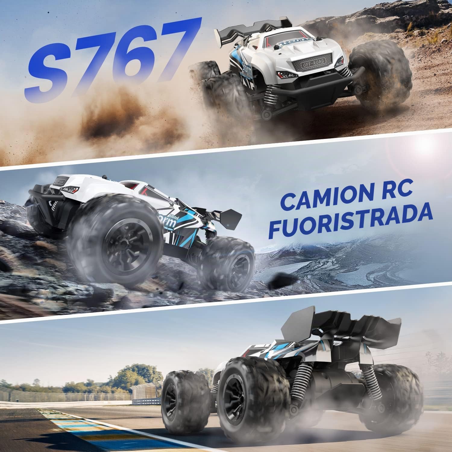 DEERC RC Auto, Monster Truck Telecomandato con 2 Batterie per 40 Minuti di Riproduzione, 2,4 GHz Fuoristrada RTR Rock Crawler Giocattolo Regalo per Ragazzi Ragazze Bambini Principianti