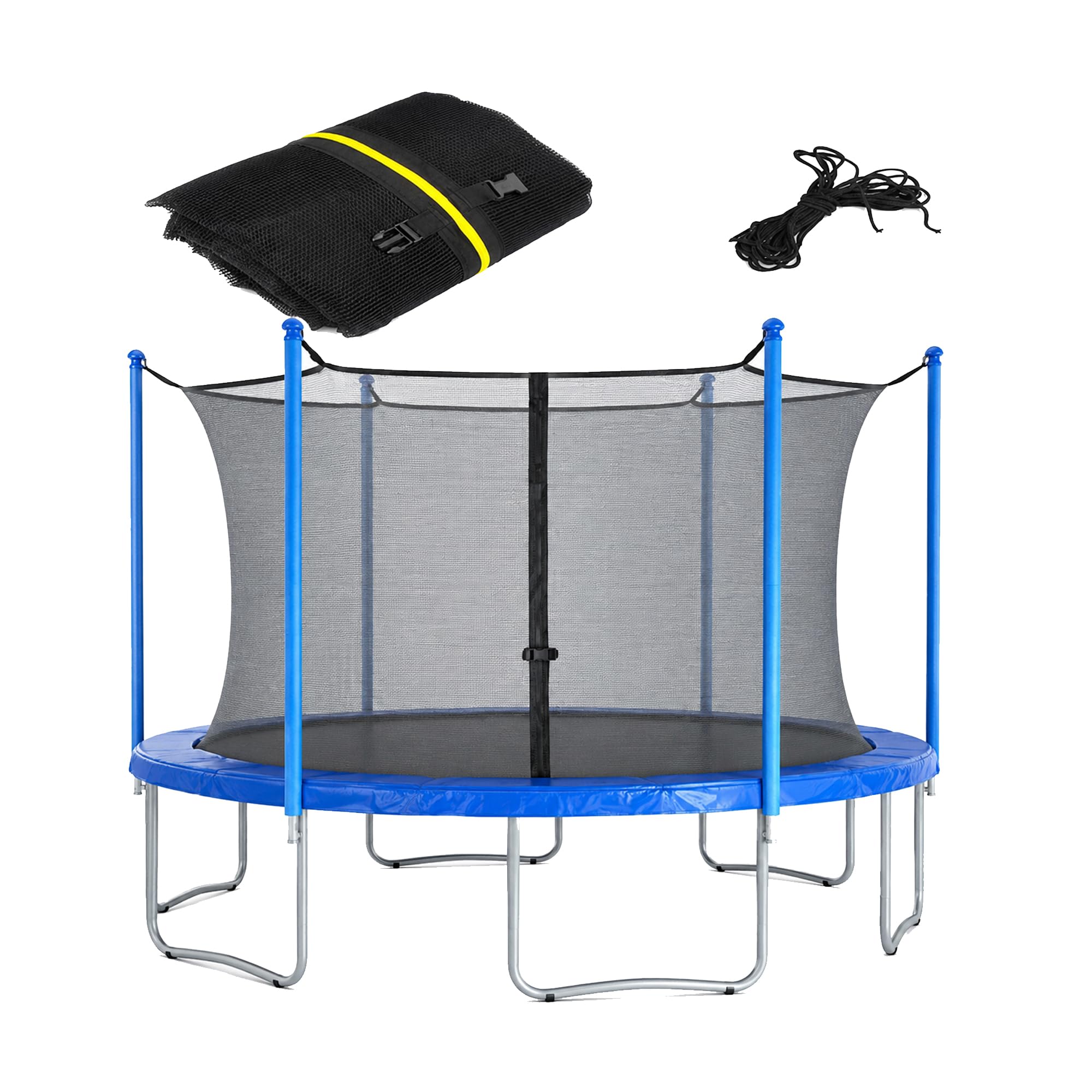 Trampoline Safety Net Replacement, PE Inner Enclosure Net with Double-Headed Zipper, Safety Buckles & Adjustable Straps, Weather-Resistant Mesh for Round Garden Trampolines (12FT - 8 Poles)
