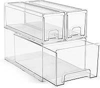 Vista 1 de Sorbus 1 Large & 2 Small Clear Stackable Storage Drawers – Plastic Organizer Bins with Handles – Stackable Pull-Out Storage Drawers for Closet