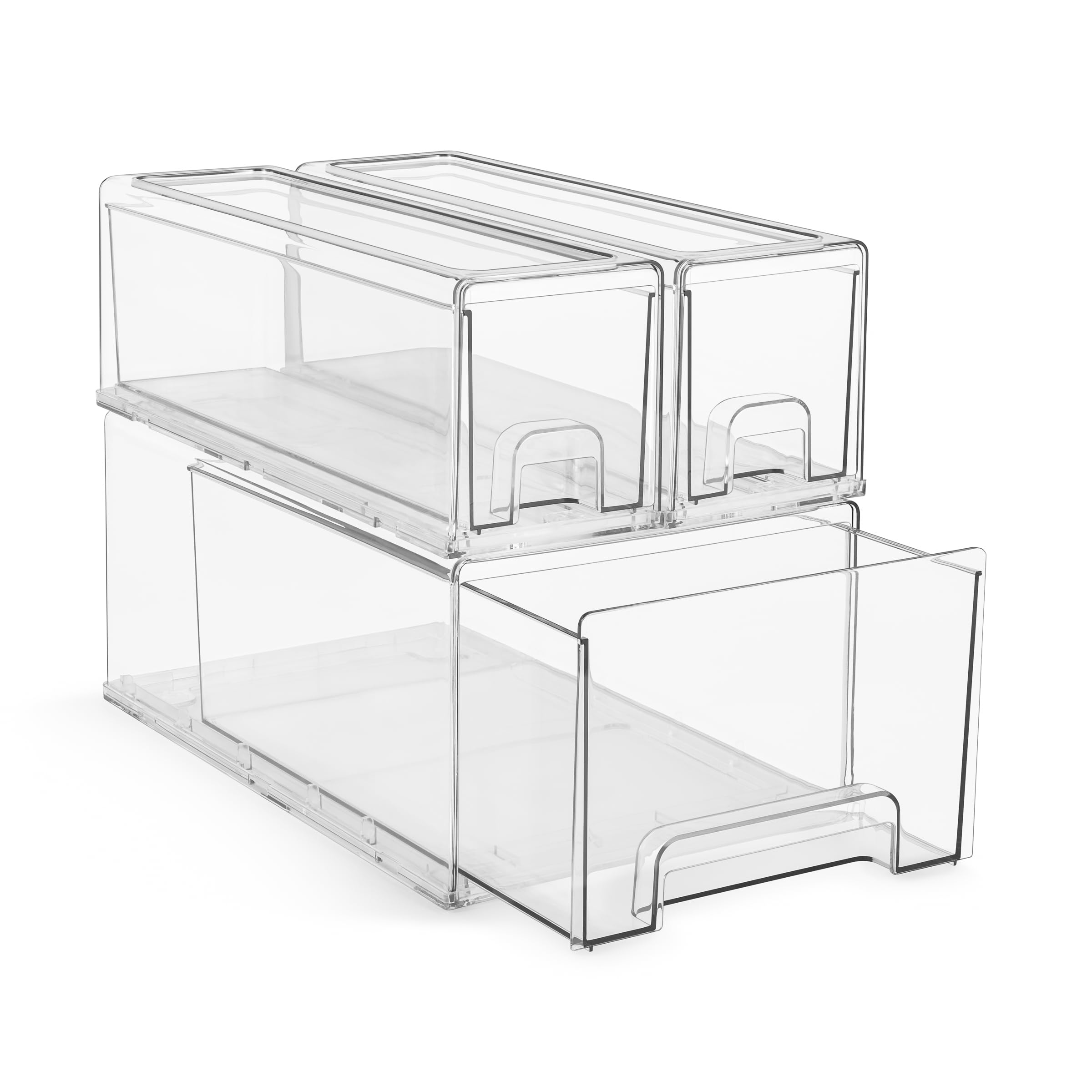 Sorbus 1 Large & 2 Small Clear Stackable Storage Drawers – Plastic Organizer Bins with Handles – Stackable Pull-Out Storage Drawers for Closet, Pantry, Office, Bathroom, Craft, and Toy Organization