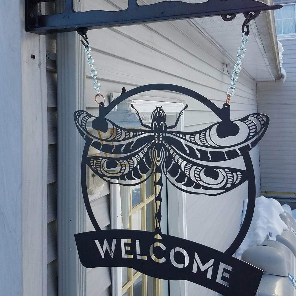 RealSteel Personalized Dragonfly Monogram Metal Sign – Custom Name Wall Art, Outdoor & Indoor Garden Decor, Hanging Patio & Porch Decoration, Weatherproof Steel, Meaningful Gift for Garden Lovers