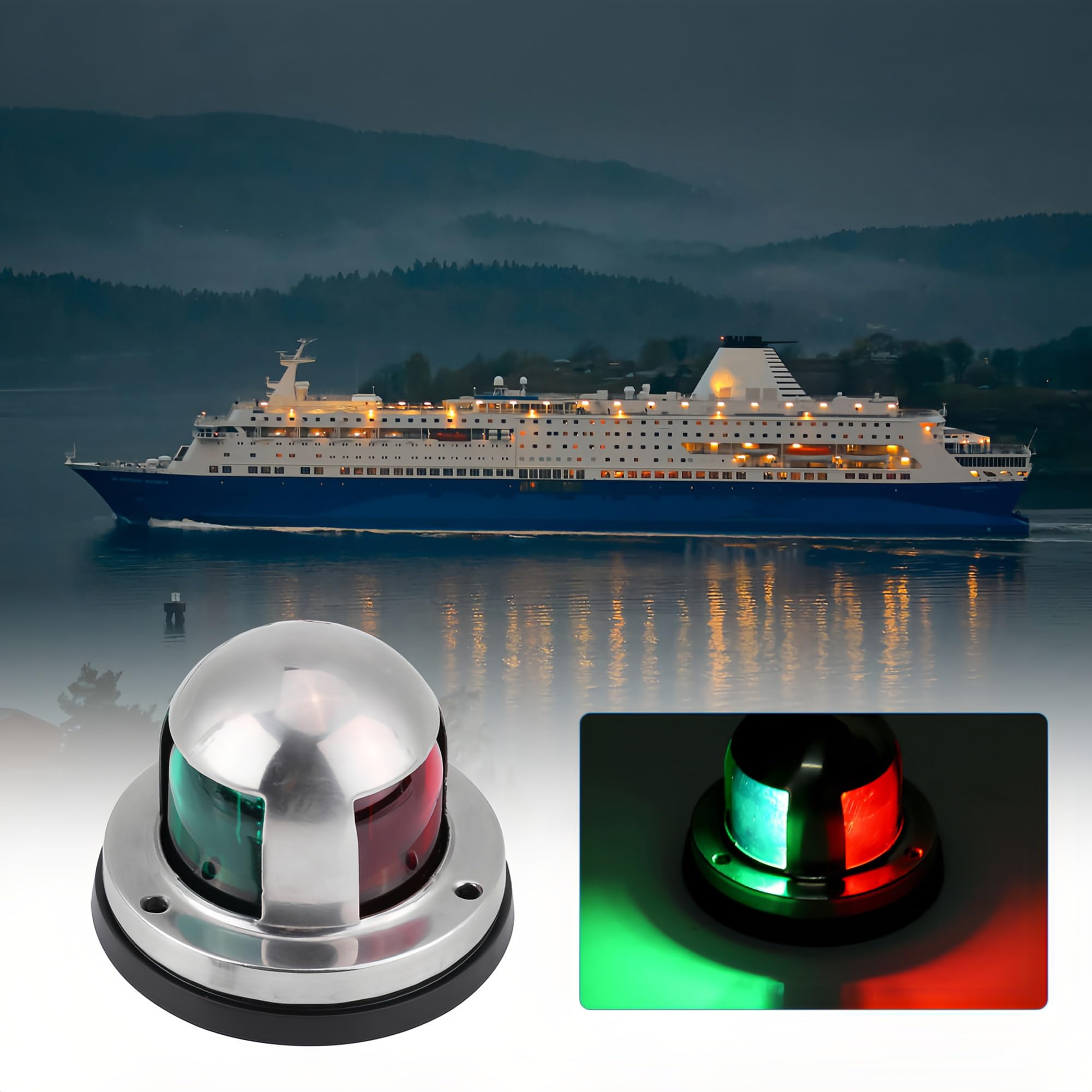 Luci Di Via Barca,12V Luce di Navigazione,Luci di Prua con Led Rosso e Verde IP68 Impermeabile In Acciaio Inossidabile Lampada di Segnalazione Notte per Barche Ricambi Barca Yacht
